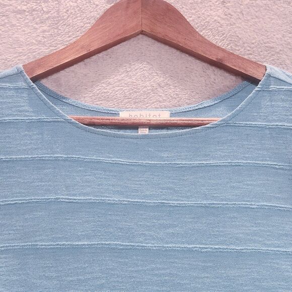 Habitat Womens Light Blue Wide Ribbed 100% Cotton Blouse Size Small Oversized - Picture 2 of 11